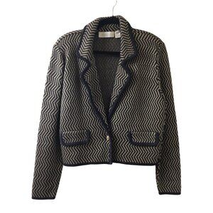 Dana Buchman Cardigan Women’s S Small Black Gold Chevron Knit Cropped Wool Blend